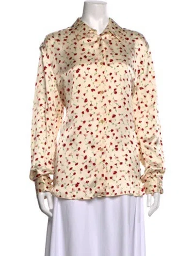 Pre-owned Khaite Floral Print Long Sleeve Blouse In Neutrals/red