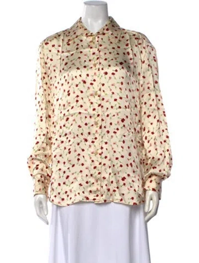 Pre-owned Khaite Floral Print Long Sleeve Blouse In Neutrals/red