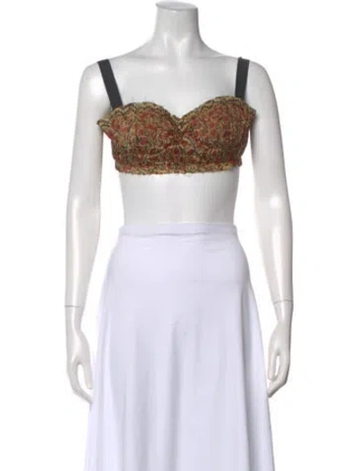 Pre-owned Khaite Floral Print Square Neckline Crop Top In Gold