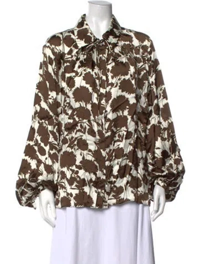 Pre-owned Khaite Floral Print Tie Neck Blouse In Brown