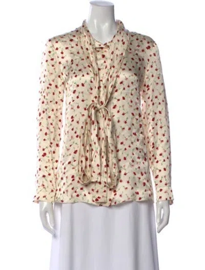 Pre-owned Khaite Floral Print Tie Neck Blouse In Neutral