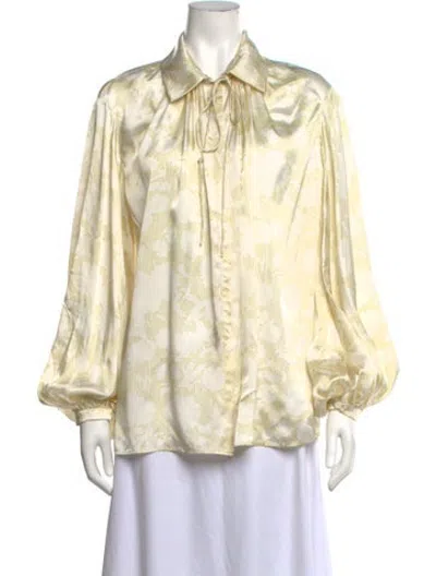 Pre-owned Khaite Floral Print Tie Neck Blouse In Neutrals