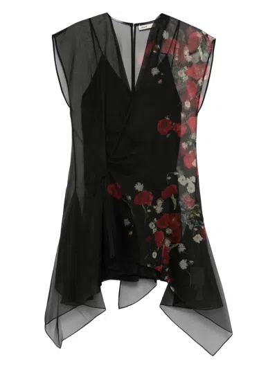 Khaite Merith Floral Sheer Handkerchief Hem Silk Organza Dress In Multi