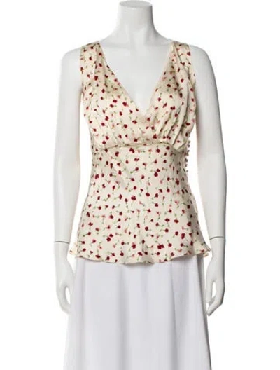 Pre-owned Khaite Floral Print V-neck Blouse In Neutral