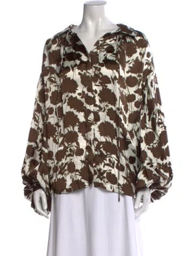 Pre-owned Khaite Floral Print V-neck Blouse In Neutral