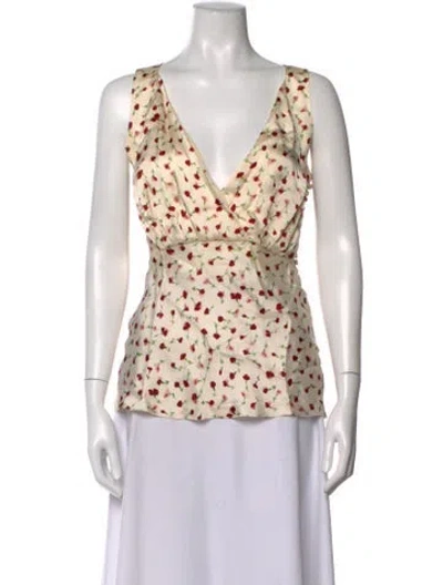 Pre-owned Khaite Floral Print V-neck Blouse In Neutrals/white