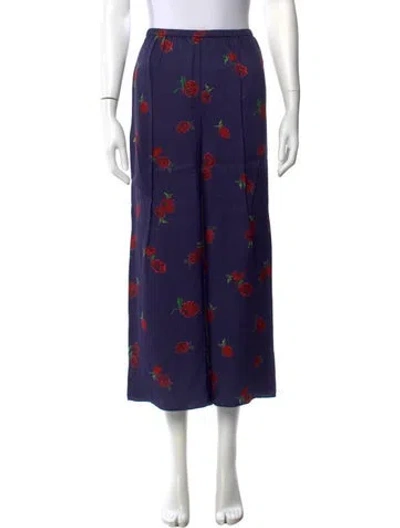 Pre-owned Khaite Floral Print Wide Leg Pants In Blue