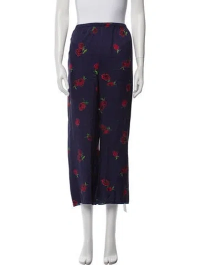 Pre-owned Khaite Floral Print Wide Leg Pants In Blue