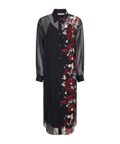 Khaite Gloria Long Sleeve Silk Chiffon Shirtdress In Black