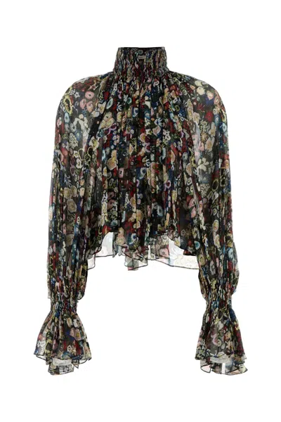 Khaite Floral Printed Silk Crepe Blouse