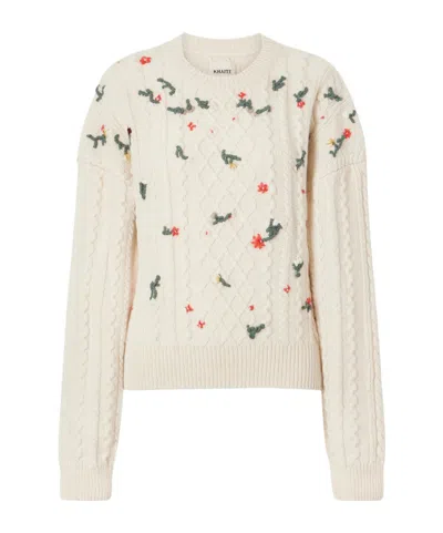 Khaite Elias Embroidered Cable-knit Cashmere Sweater In Neutral
