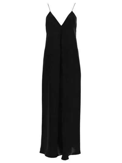 Khaite Flowing Black Midi Dress With Spaghetti Straps And V-neckline
