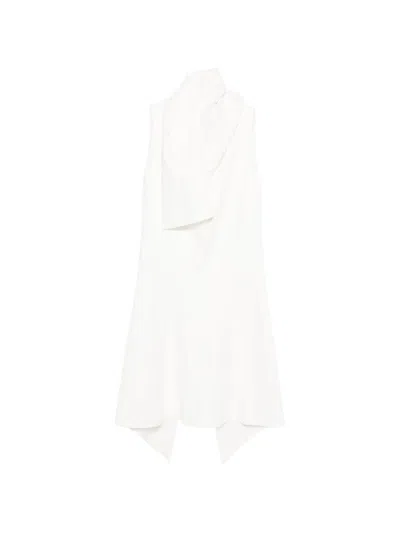 Khaite Flowing Crepe Satin Mini Dress With Draped Scarf Detail - Size 2 In White