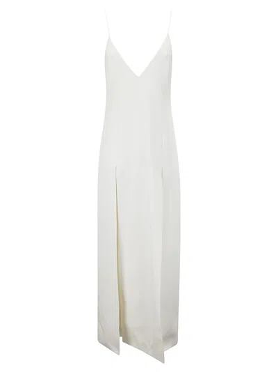 Khaite Flowing White Maxi Dress With V-neck In Gray