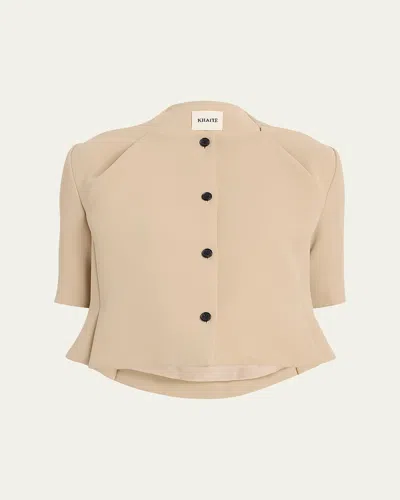 Khaite Franc Pleated Button-down Jacket In Neutral