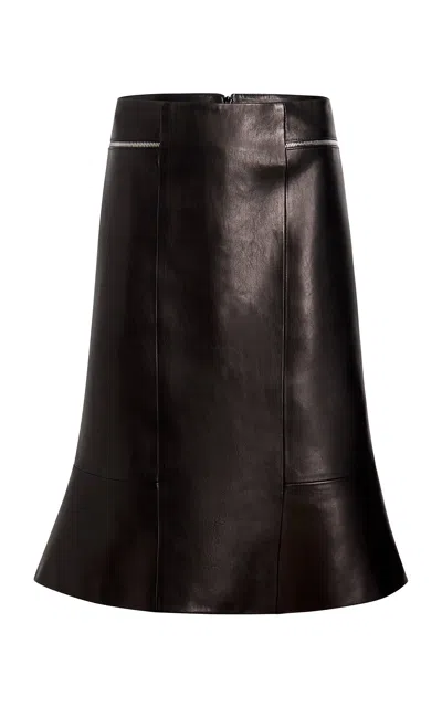 Khaite Francine Flared Leather Midi Skirt In Black