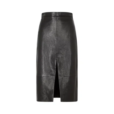 Khaite Fraser Leather Skirt In Brown
