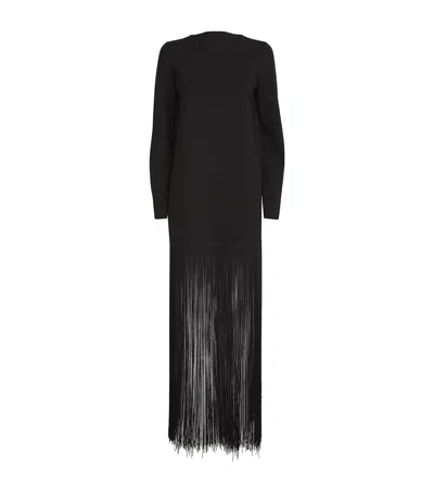 Khaite Paley Long-sleeve Fringe Backless Maxi Dress In Black