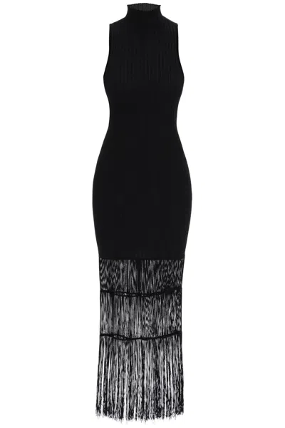 Khaite Fringed Ribbed Knit Dress For Women In Black