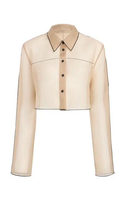 Khaite Fritz Cropped Silk Organza Shirt In Neutral