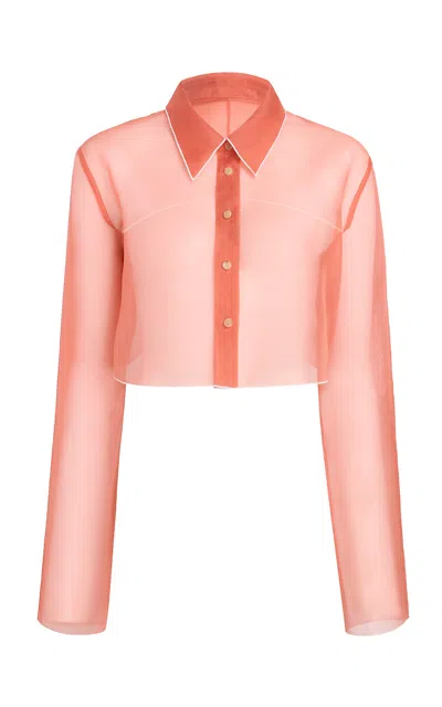 Khaite Fritz Cropped Silk Organza Shirt In Orange