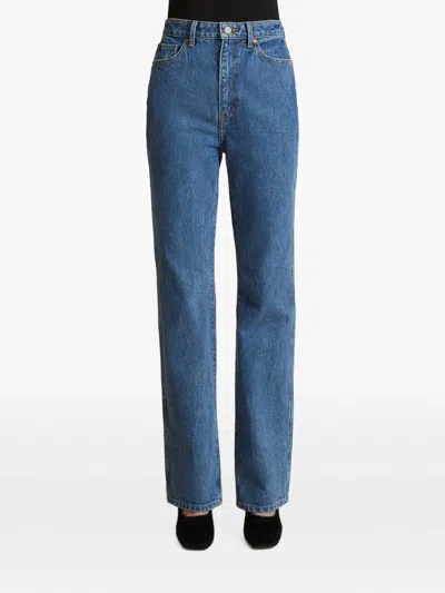 Khaite Front Button & Zip Jeans With Belt Loops, Five-pocket Styling-size 26 In Blu