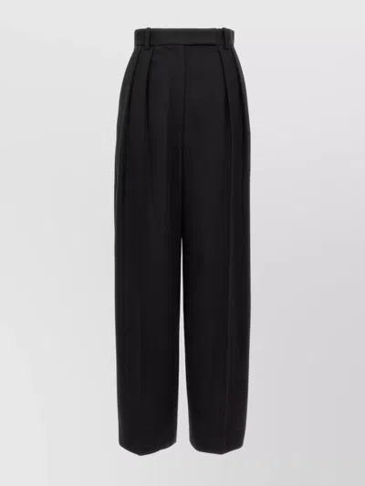 Khaite Teyana Pleated Woven Wide-leg Pants In Black