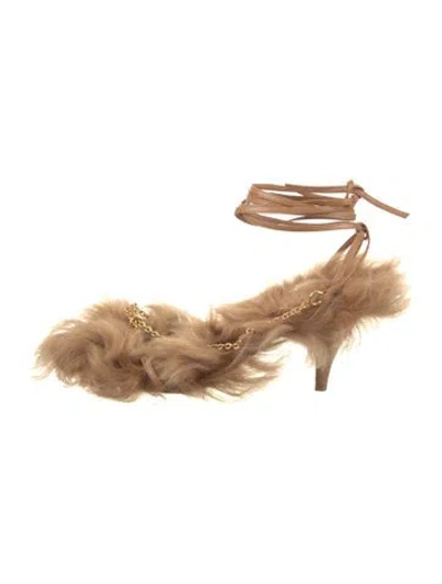 Pre-owned Khaite Fur Chain-link Accents Sandals In Neutrals