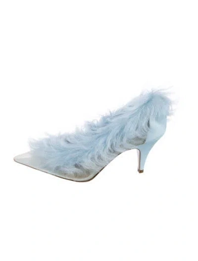 Pre-owned Khaite Fur Patterned Mules In Blue