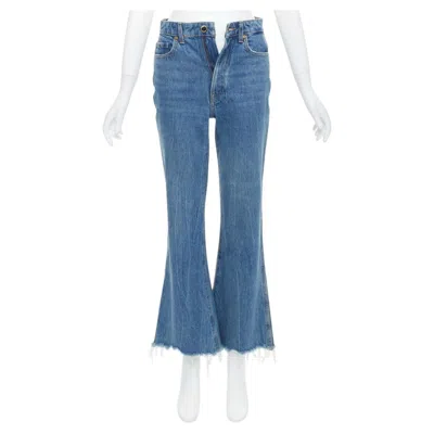 Pre-owned Khaite Gabbie Blue Stone Washed Resin Button Flare Cropped Jeans 25"