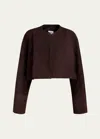 Khaite Garothy Cropped Suede Jacket In Dark Brown