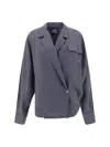 Khaite Garth Stripe Asymmetric Blazer In Blue