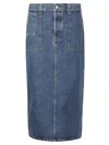 Khaite Blue Denim Genevieve Midi Skirt In Boone