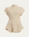 Khaite Gilles Short-sleeve Woven Peplum Top In Flax