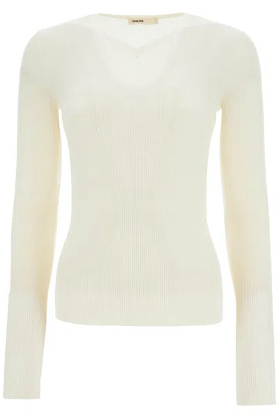 Khaite Tania Ribbed-knit Wool-blend Top In Neutral