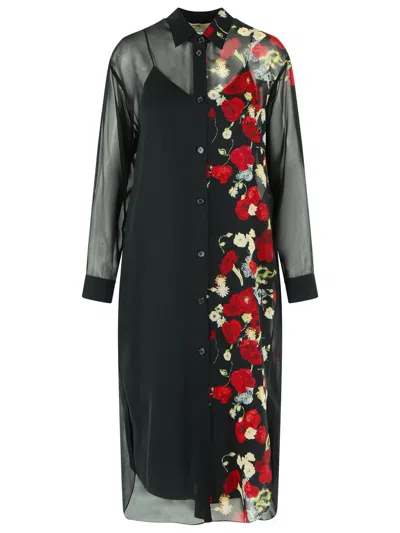 Khaite Gloria Long Sleeve Silk Chiffon Shirtdress In Black