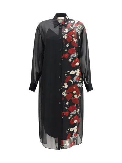Khaite Gloria Long Sleeve Silk Chiffon Shirtdress In Black