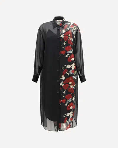 Khaite Gloria Long Sleeve Silk Chiffon Shirtdress In Black