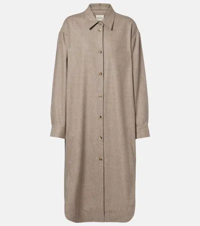 Khaite Gloria Wool And Cashmere Shirt Dress In Gray