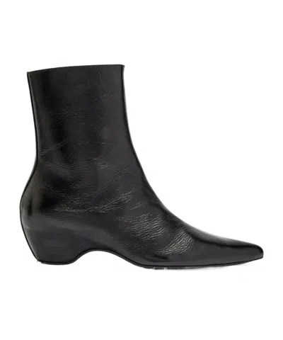 Khaite Glossy Leather Ankle Boots In Black