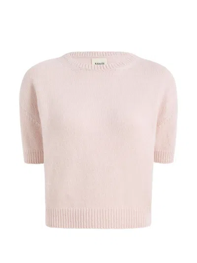 Khaite Shimmering Cashmere Short-sleeve Crewneck Sweater In Neutral