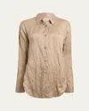 Khaite Goya Crinkled Satin Button-down Top In Brown