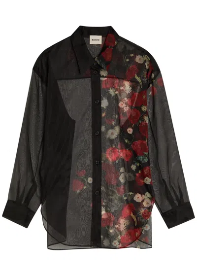 Khaite Goya Floral-print Silk-organza Shirt In Black