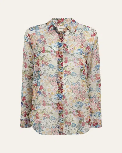KHAITE GOYA FLORAL SILK CHIFFON BUTTON-DOWN TOP