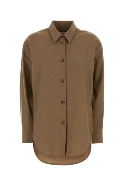 Khaite Camel Stretch Wool Blend Goya Shirt In Brown