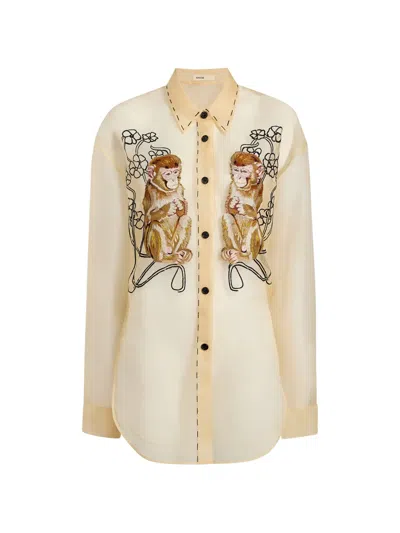 Khaite Goya Embroidered Silk-organza Shirt In Neutral