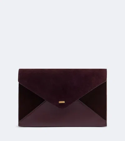 Khaite Grace Leather-trimmed Suede Clutch In Burgundy