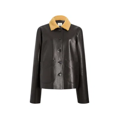 Khaite Grained Lambskin With Shearling Collar Jacket In Black