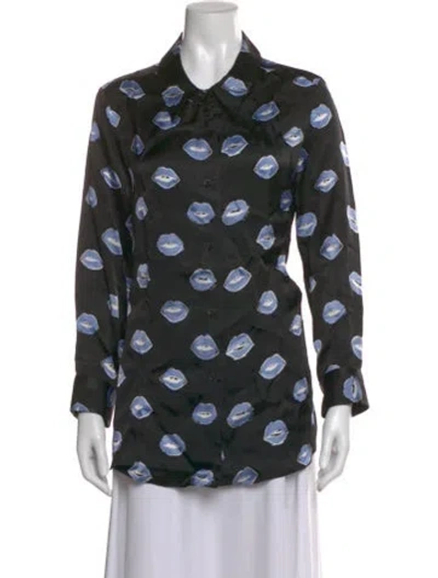 Pre-owned Khaite Graphic Print Long Sleeve Blouse In Black