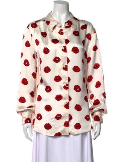 Pre-owned Khaite Graphic Print Long Sleeve Blouse In Neutrals
